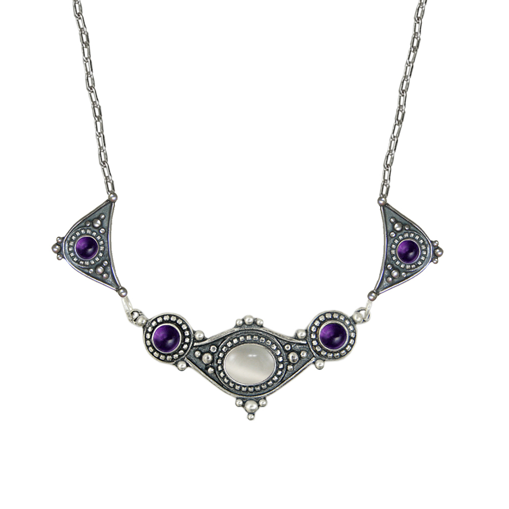 Sterling Silver Romantic Necklace With White Moonstone And Amethyst